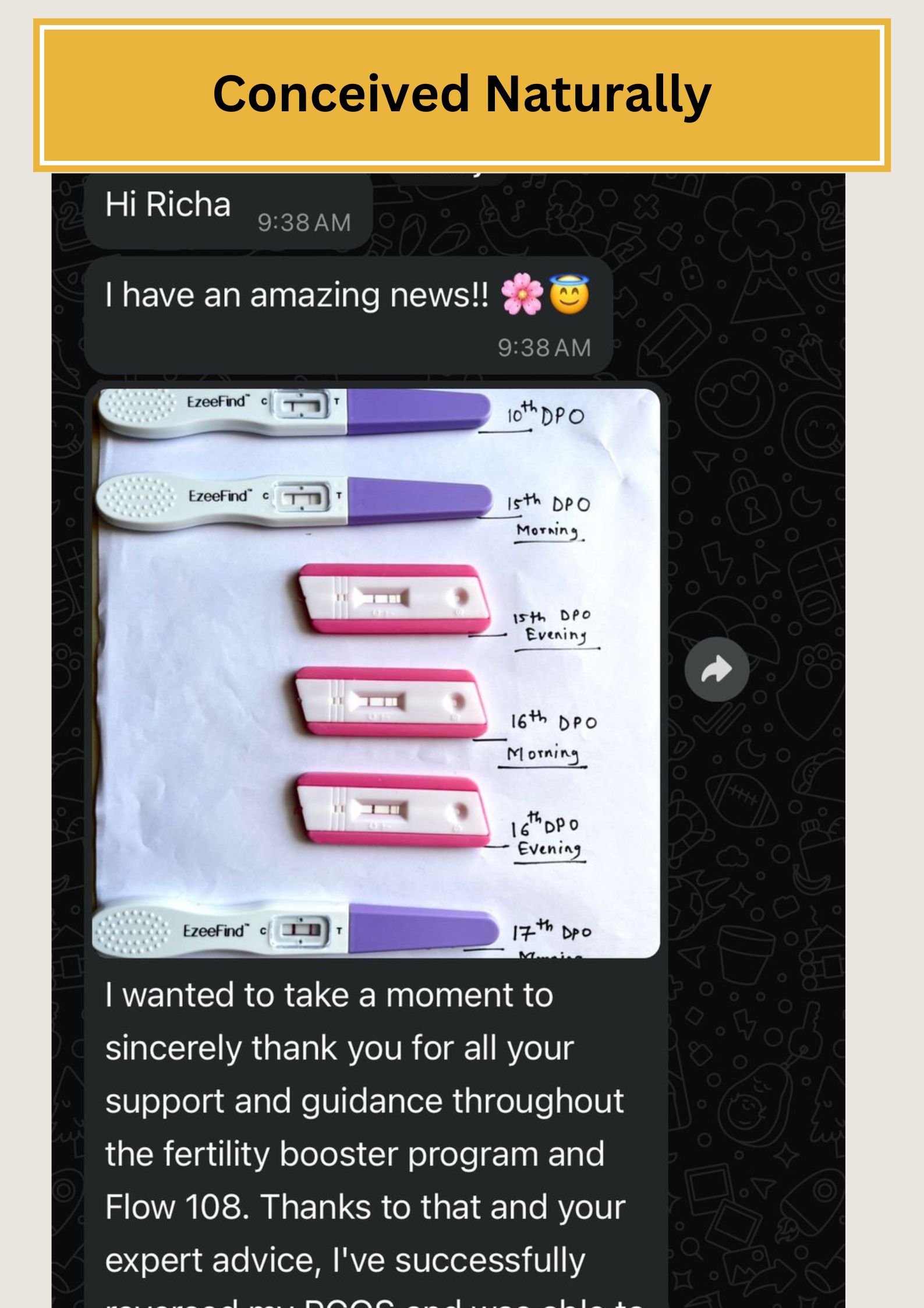Conceived Naturally – WhatsApp message